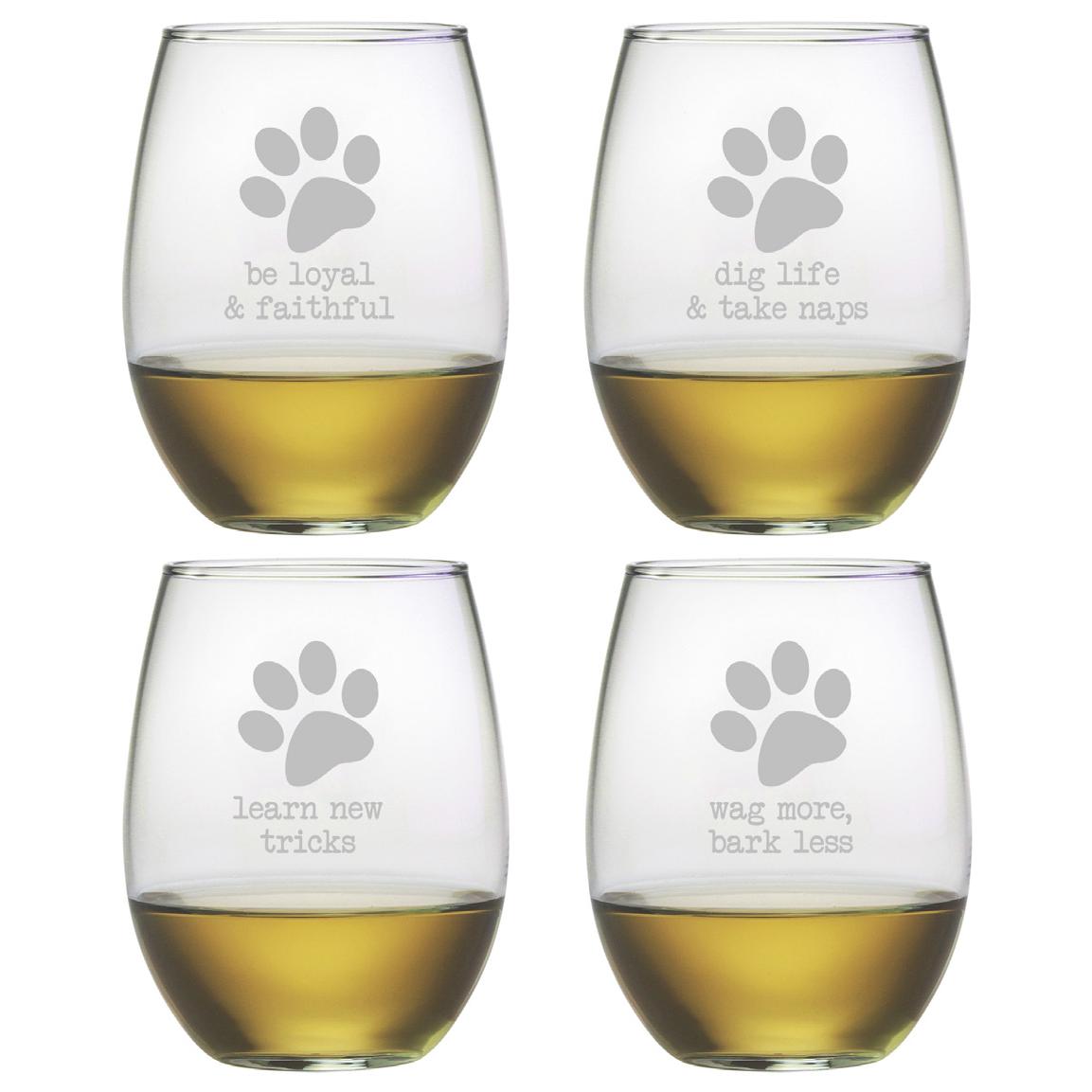 Dog Wisdom Stemless Wine Glasses, Set Of 4