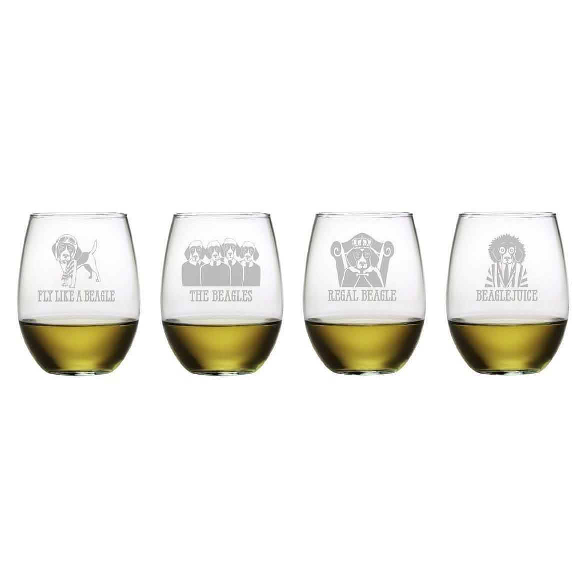 Beagle Assortment Stemless Wine Glasses, Set Of 4