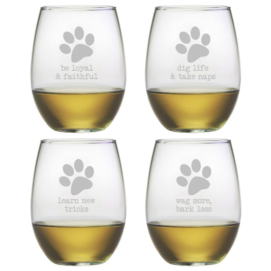 Dog Wisdom Stemless Wine Glasses, Set Of 4